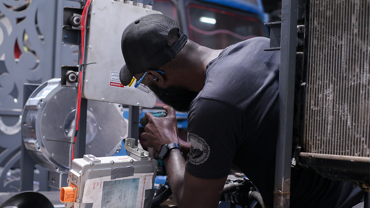 Mechanical worker in a factory