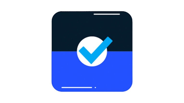 An illustration of a blue checkmark in a white circle on a blue and dark blue square, representing a digital badge.